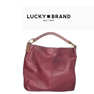 Vintage Lucky Brand  Inspired Whipstitch Boho Burgundy Leather Shoulder Bag Y2K